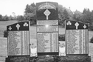 THE MONUMENT with the names of all those buried in Martindale Pioneer Cemetery.