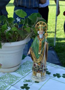 ST. PATRICK and the shamrock were prominently displayed at the memorial.